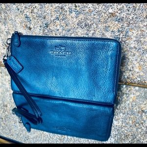 Blue Leather Coach Wallet Wristlet